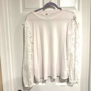 Beacon Apparel Davide Eyelet Sleeve Knit Top White XL Made in USA